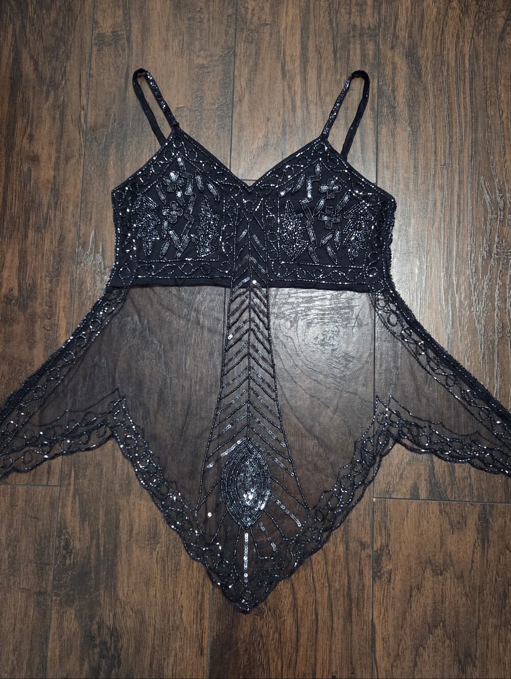 Navy Blue Handmade Beaded Mesh Cami